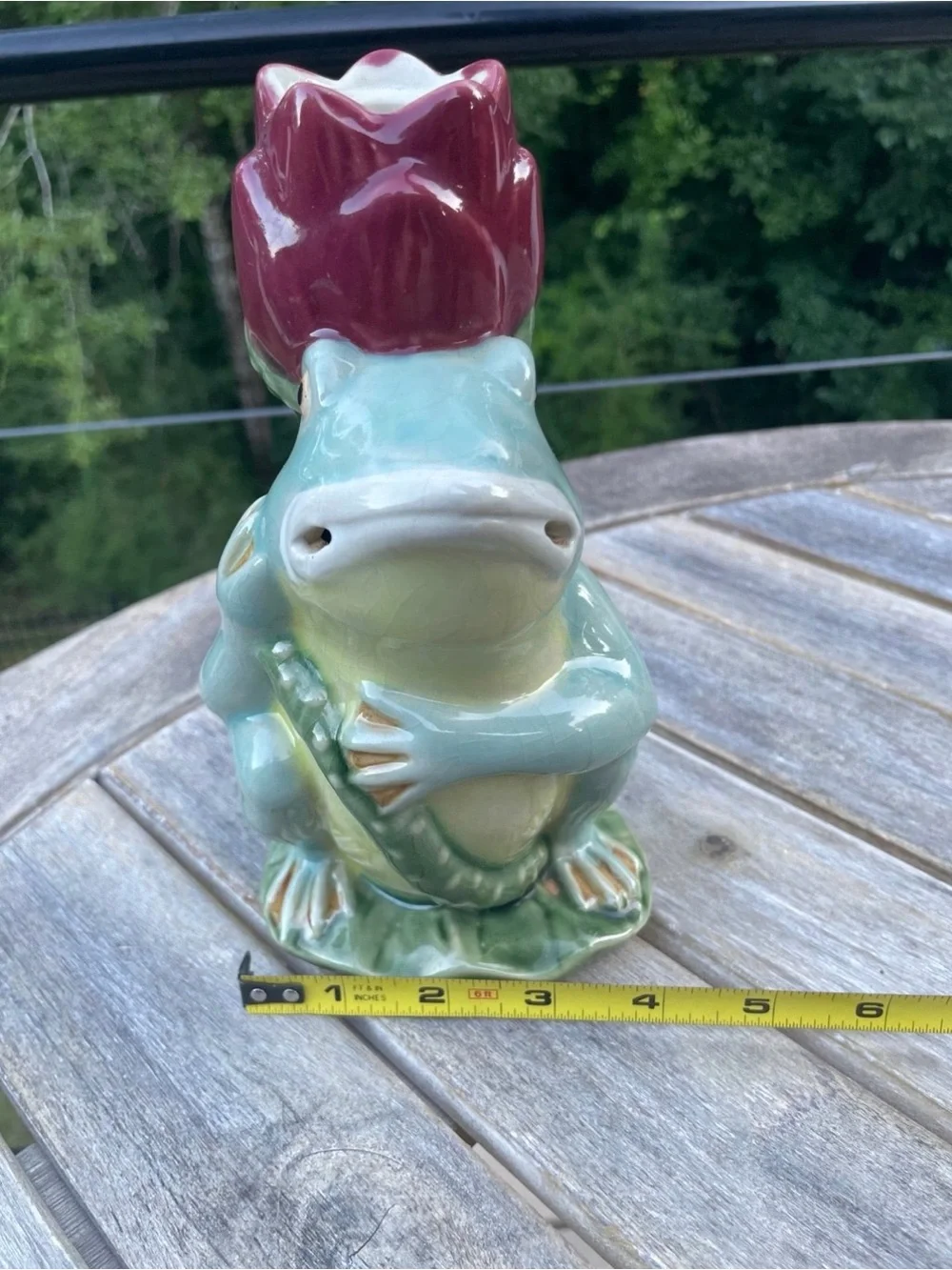 Vintage Wanjiang Majolica Frog Ceramic Candlestick Holder 8”